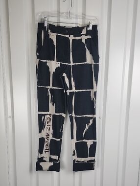 Annette Gortz Womens Black Cream Grid Print Tapered Pants Size EU38 US 6 Cotton